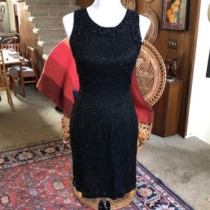 Laurence Kazar Black Beaded Mini Dress